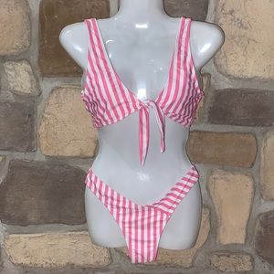 Small Pink and white striped bikini SHEIN